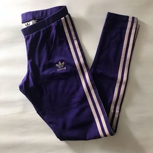 Adidas 3 stripes purple leggings